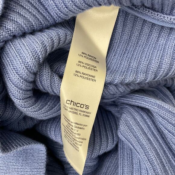 Chico’s Ribbed Boxy Knit Blouse Top women’s Size Large blue pull over 3/4 sleeve - Picture 5 of 13